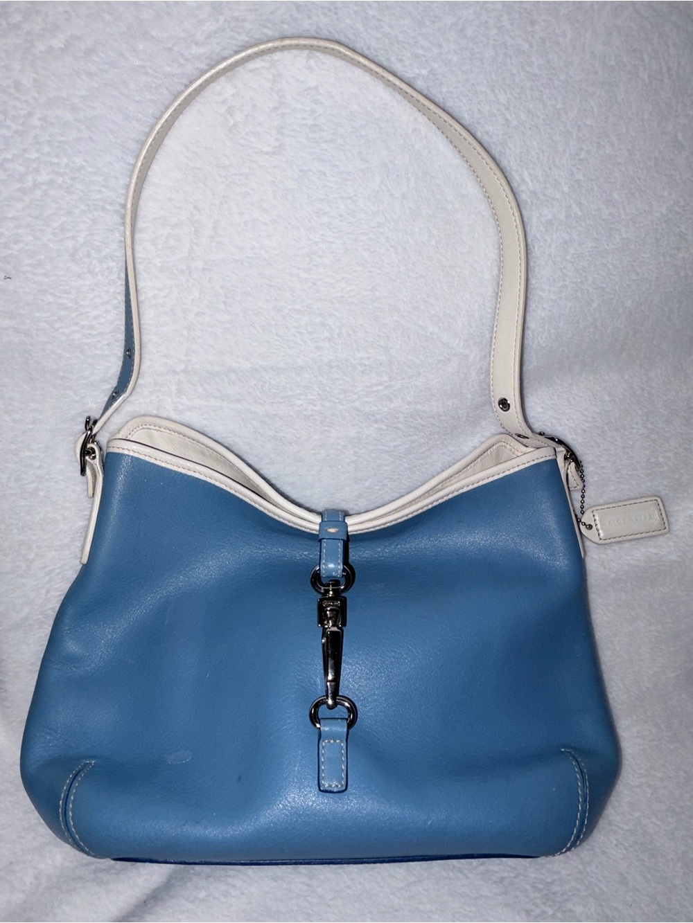 Coach Blue and Cream Leather Shoulder Bag